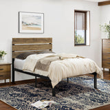 SHA CERLIN Twin Size Bed Frame with Rustic Wooden Headboard,3 Boards Design, Heavy Duty Metal Slats Support Platform, No Box Spring Needed, Light Brown SHA CERLIN