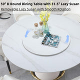 Montary 9 Piece Dining Table Set, Modern Dining Table Set of 8, White 59" D Sintered Stone Round Table, Faux Marble Dining Room Table with 8 Gray Dining Chairs Montary