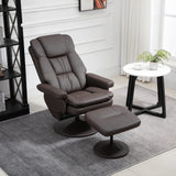 HOMCOM Swivel Recliner with Ottoman, PU Leather Reclining Chair with Ottoman, Upholstered Recliner and Footrest with Wrapped Base for Living Room, Bedroom and Home Office, Brown HOMCOM