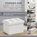 Ornavo Home Small Storage Ottoman Foldable Collapsible Rectangle Linen Ottoman Foot Rest Stool Seat, for Living Room, Bedroom, Home Office, Dorm - 12 x 16 x 12, White Ornavo Home