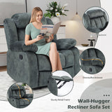 INZOY Manual Recliner Chair with Padded Armrest, Wall-Hugger Single Sofa Recliners with Overstuffed Back, Classical Fabric Reclining Chairs for Living Room Theater Seating, Grey INZOY