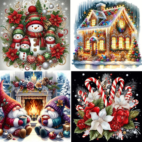 Paint by Numbers for Adults and Kids Beginner, 4 Pack Christmas Painting by Number Kits On Canvas, Number Artist Paint by Number Kit DIY Oil Painting Acrylic Paints, Home Wall Decor 10x10in Fairyland JinWenn