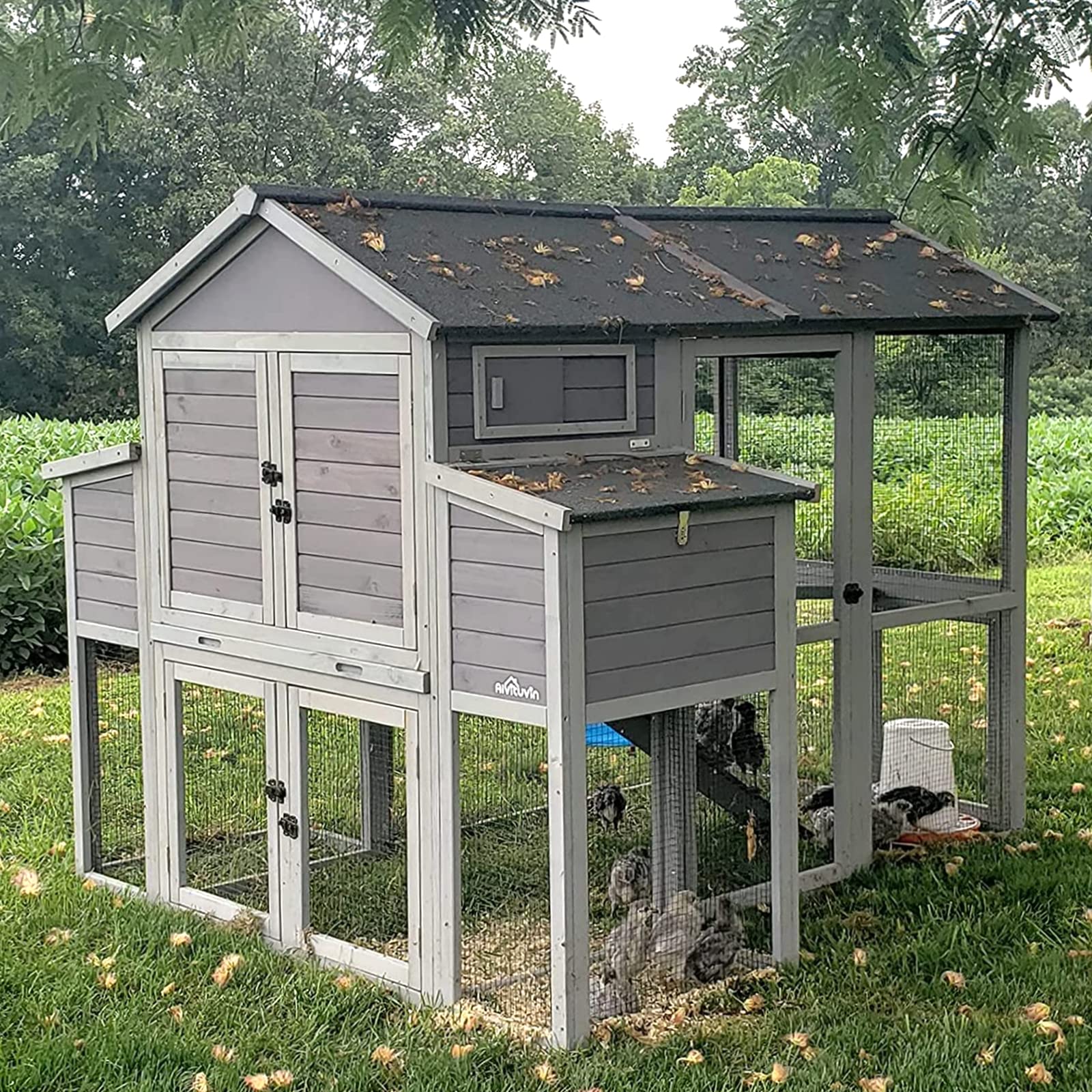 Chicken Coop 75.7" Large Hen House Wooden Multi-Level Poultry Cage with Run Nesting Box,6-10 Chickens - WoodArtSupply