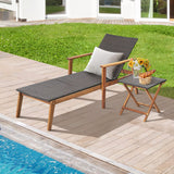 Tangkula 3 Piece Patio Chaise Lounge & Table Set, Outdoor Rattan Lounge Chair w/Folding Side Table, 4-Level Adjustable Backrest, Solid Acacia Wood Frame, Recliner & Table Set for Backyard (Mix Brown) Tangkula
