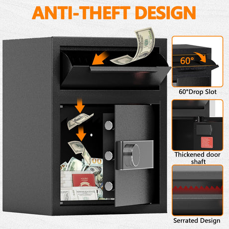1.8 CUB Depository Drop Safe Fireproof, Front Drop Slot Lock Box with Digital Combination and Anti-Fishing, Silent Deposit Safe Box, Security Money Safe for Cash Slips Expense Business Office Home KAER