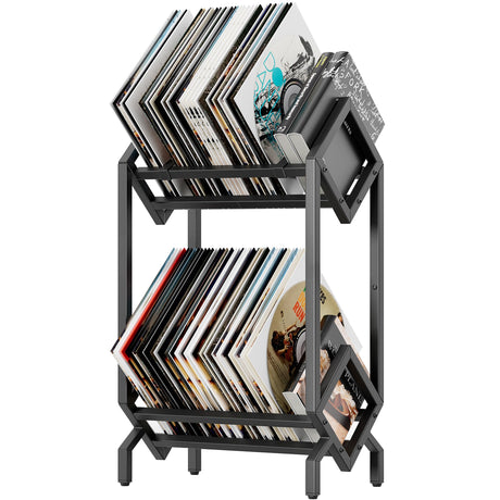 BOEASTER Vinyl Record Storage Rack, Record Holder 160-200 LP Storage Shelf Display Stand for Albums Books Magazines Files, Matte Black BOEASTER