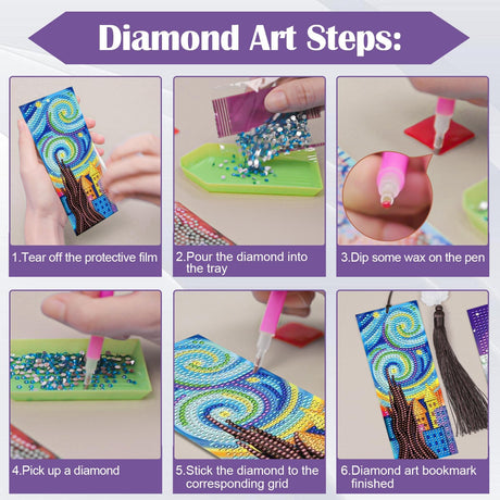 4pcs Diamond Art Bookmarks,Diamond Painting Bookmark Kits for Adult,DIY Gem Art Small Crafts with Rhinestone Tassel,Paint by Diamonds for Graduation Birthday Reader Gifts (Flower) bestact
