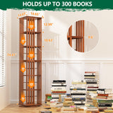 Rotating Bamboo Bookshelf | 6 Tier Revolving Bookcase | 360-degree Space Saving Spinning Book Shelf | Swivel Book Shelves for Display Corner-Friendly Small Space-15.75"W×15.75"D×74.8"H(Walnut) Lauxery