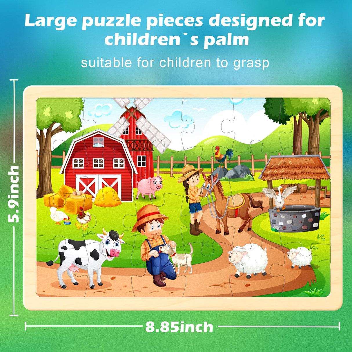 TQU Wooden Puzzles Toys for Kids Ages 4-6 3-5, Set of 4 Packs with 24-Piece, Farm, Zoo, Insects, Sea Animals Wood Jigsaw Puzzles, Preschool Educational Brain Teaser Toys TQU