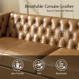 HULALA HOME 84" Genuine Leather Sofa Couch with Solid Wood Legs, Button-Tufted Chesterfield 3-Seater Sofa, Mid Century Modern Upholstered Couch for Living Room, Entertainment Area, Apartment, Camel HULALA HOME