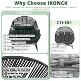 IRONCK Double Egg Chair Outdoor, 2 Person Wicker Lounge Chair, Oversized Thickened Padded Cushions and Headrests, 680 Lbs Egg Loveseat for Indoor, Patio, Living Room, Porch, Balcony, Dark Green IRONCK