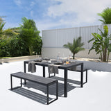 VICLLAX Outdoor Bench for Lawn Garden, Backless Patio Garden Bench, Grey Metal Frame VICLLAX