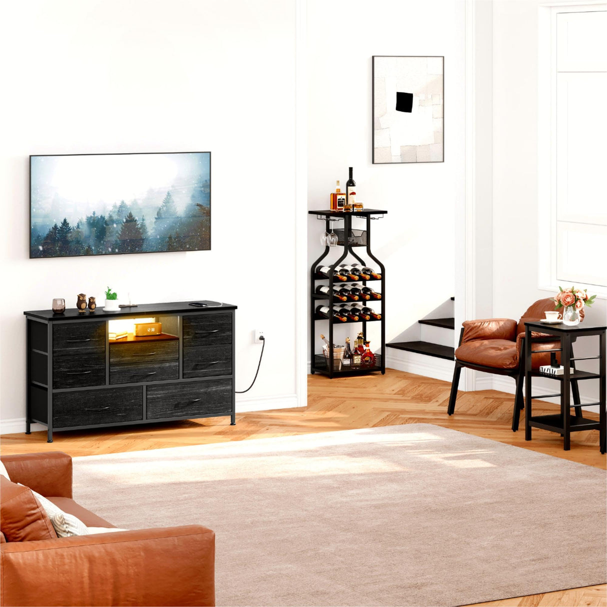 Jojoka 8 Dresser TV Stand with Power Outlet & LED for 55'' TV, Long Dresser for Bedroom with 8 Deep Drawers, Wide Console Table for Storage in Closet, Living Room, Entryway, Wood Top Jojoka