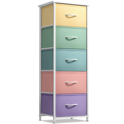 Sorbus Fabric Dresser for Kids Bedroom - Chest of 5 Drawers, Tall Storage Tower, Clothing Organizer, for Closet, for Playroom, for Nursery, Steel Frame, Fabric Bins - Wood Handle (Pastel)