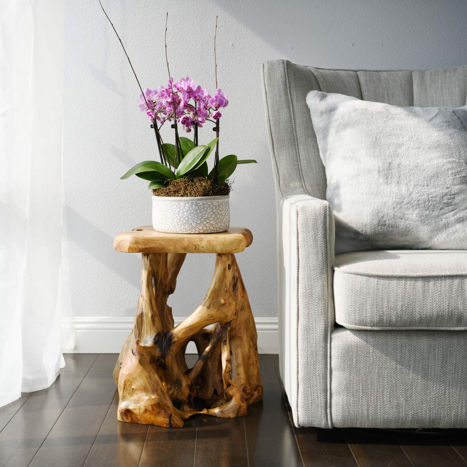 WELLAND Tree Stump Side Table, Live Edge Stool, Natural Edge Wood Side Table, Accent Table, 19" Tall - WoodArtSupply