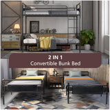 2 IN 1 Metal Bunk Bed Twin Over Twin, Convertible Twin Bunk Beds into 2 Individual Twin Size Bed for Kids Adults, 16.5" High Guard Rail,Space-Saving No Box Spring Needed Easy Assembly (Black) Whalefall