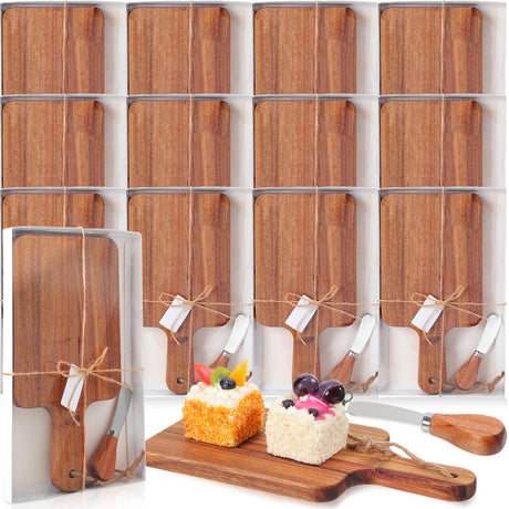 Geetery 12 Sets Acacia Wood Cutting Board with Knife Kitchen Chopping Boards with Handle Engraving Serving Board Charcuterie Boards with Gift Boxes, Cards for Wedding Mother's Day Housewarming Gift Geetery