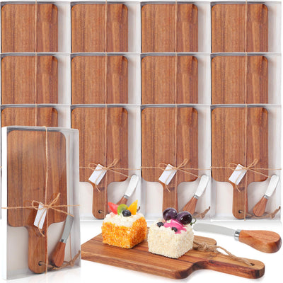 Geetery 12 Sets Acacia Wood Cutting Board with Knife Kitchen Chopping Boards with Handle Engraving Serving Board Charcuterie Boards with Gift Boxes, Cards for Wedding Mother's Day Housewarming Gift