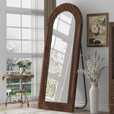 ZHUNFA Arched Full Length Mirror with Solid Wood Frame, 65x22 Farmhouse Wall Mounted Floor Mirror with Stand, Vertical Hanging, Leaning Standing for Bedroom, Living Room, Brown ZHUNFA