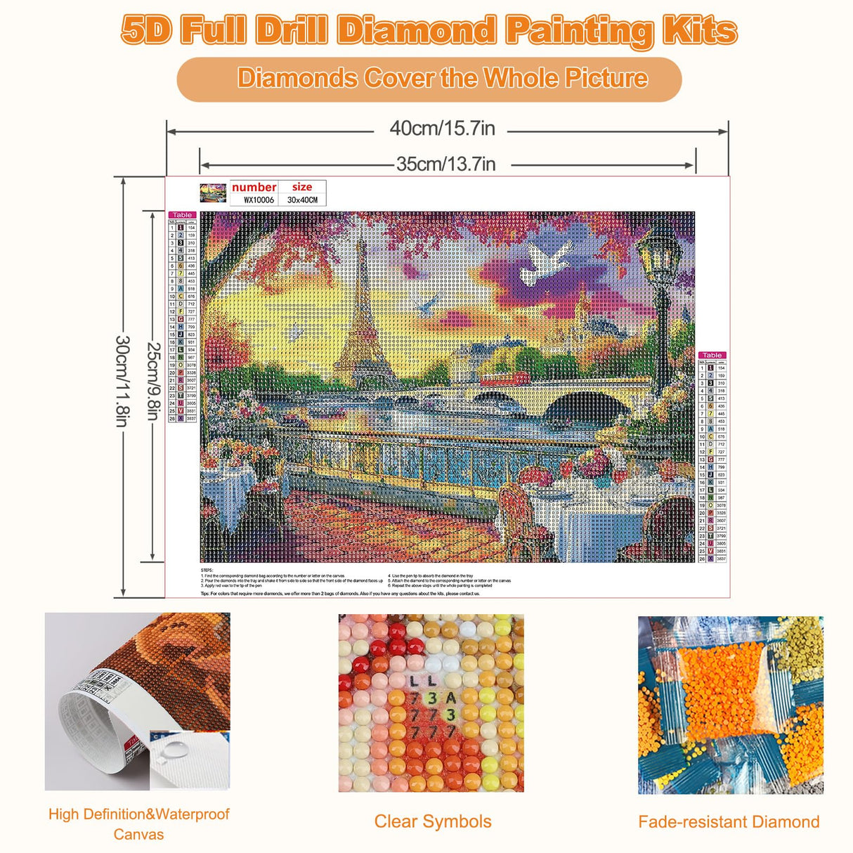 CEOVR Eiffel Tower Diamond Art Kits for Adults, 5D DIY Full Drill Landscape Diamond Painting Dots Crystal Gem Art, Adult Crafts Kits Arts and Crafts, Wall Decor for Home Office 12x16inch CEOVR