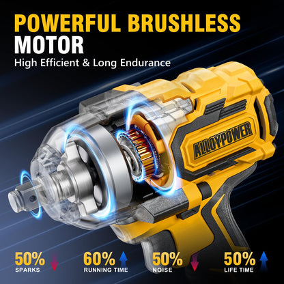 ALLOYPOWER Brushless Impact Wrench, 775Ft-lbs(1050N.m) High Torque impact gun, 4.0Ah Battery Operated, 1/2 Cordless Power Impact Wrenches, 4 Sockets, Electric Lug Nuts Impact Wrench for Home  - WoodArtSupply