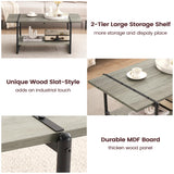 2-Tier Farmhouse 41'' Large Gray Wood Coffee Table with Storage Shelf -Modern Rustic Metal Rectangle Center Living Room Coffee Table Accent Furniture for Home Office,Easy Assembly(Grey) IDEALHOUSE