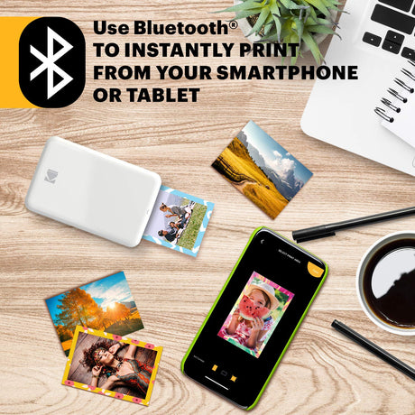 KODAK Step Instant Smartphone Photo Printer - Portable Mini Color Wireless Mobile Printer - Zink 2x3” Sticky-Back Photos - Bluetooth Compatible with iOS & Android Devices - Fun Editing App - White KODAK