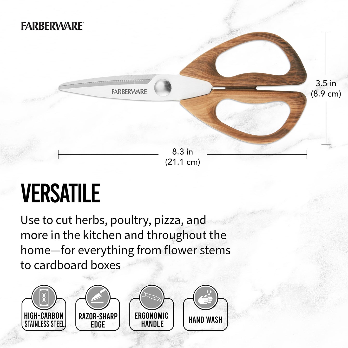 Farberware 5221282 All Purpose Shear, Pecan Wood Handles 8.2 x 3.5 x 0.5 inches