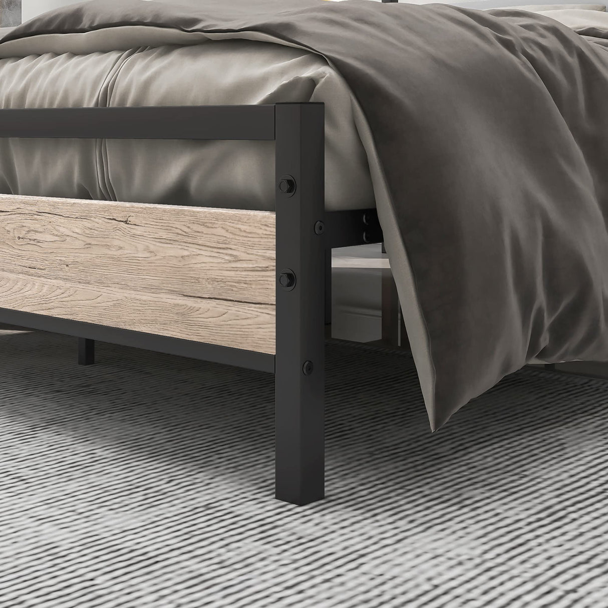 Heavy-Duty BOFENG Queen Bed Frame with Wood Headboard – No Box Spring Needed, Sturdy Steel Slat Foundation BOFENG