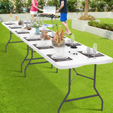 Folding Table 6 Foot Indoor Outdoor Heavy Duty Plastic Portable Fold Up Table Utility Camping Dining Party Table, Easy to Assemble, White Dkeli