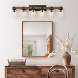 DADUL 6-Light Bathroom Vanity Light, Farmhouse Bathroom Light Fixtures Over Mirror, Classic Wood Vanity with Clear Glass Shade, Black Wall Sconce for Bathroom, Bedroom DADUL