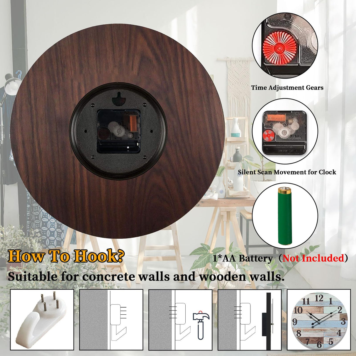 Eruner 24 Inch Blue Woodgrain Shiplap Wall Clocks for Living Room Decor, Large Farmhouse Wall Clock,Coastal Beach Nautical Style,House Warming Gifts New Home Eruner