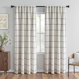 MYSKY HOME 100% Blackout Plaid Farmhouse Linen Curtains 84 Inch Long for Living Room Double Layer Windowpane Drapes Thermal Insulated Privacy Protection Rod Pocket Back Tab, 52" W, Black, 1 Panel MYSKY HOME