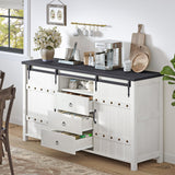 REAHOME Buffet Cabinet with Storage, 60" Sideboard Buffet Cabinet with Sliding Barn Doors & 3 Drawers, Farmhouse Wood Coffee Bar Cabinet Buffet Table for Kitchen, Dining Room,Living Room, White REAHOME