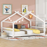 Full House Beds White Montessori Bed Wood Frame Kids Platform Bed with Headboard & Footboard for Children Boys Girls Teens Bellemave