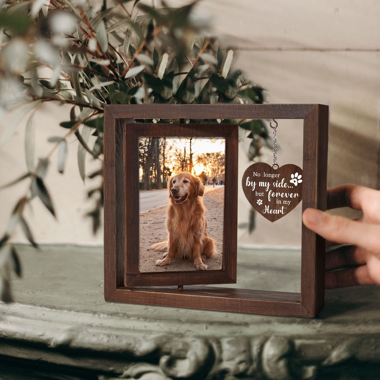 Jigfoxy Dog Memorial Gifts for Loss of Dog - Rotating Wooden Picture Frame for 4x6 Photo - Loss of Dog Sympathy Gift - Cat Pet Bereavement Remembrance Picture Frame Jigfoxy