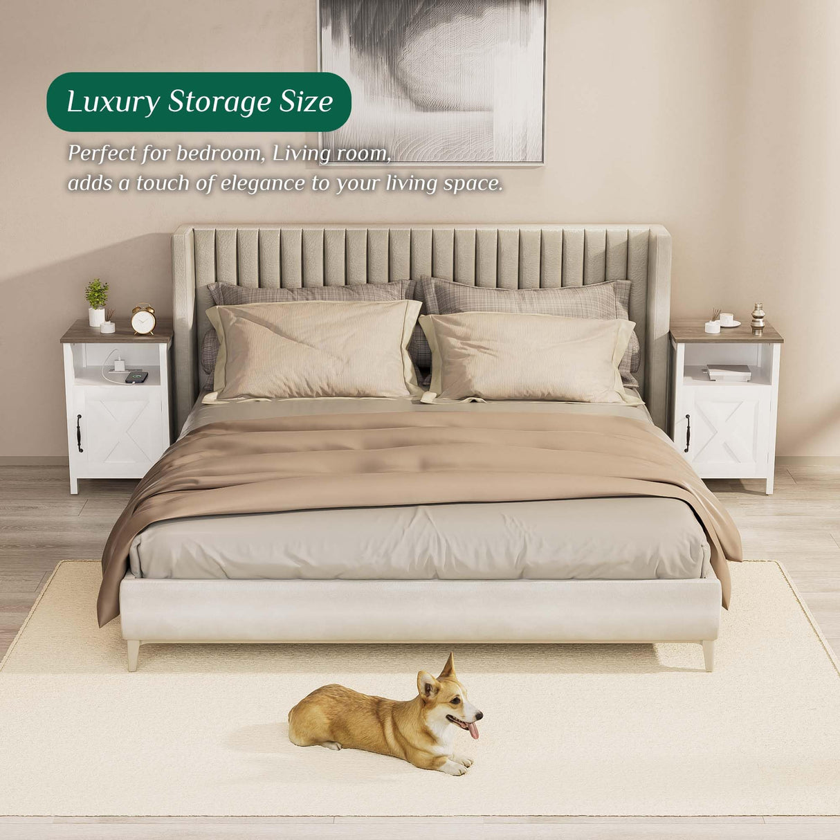 Ltysh Farmhouse Nightstand with Charging Station, Modern Bedside Table Set of 2 with Barn Door and Shelf, Rustic Sofa Side End Table Side Table, Dresser for Bedroom, Living Room (White,2) Ltysh