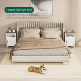 Ltysh Farmhouse Nightstand with Charging Station, Modern Bedside Table Set of 2 with Barn Door and Shelf, Rustic Sofa Side End Table Side Table, Dresser for Bedroom, Living Room (White,2) Ltysh