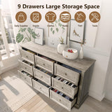 LOUVIXA Farmhouse Dresser 9 Drawer, Bedroom Chest of Drawers, Dressers with 9 Drawers, Wooden Dressers for Bedroom, Living Room, Tv Stand, Entryway (Grey-9 Drawers) LOUVIXA