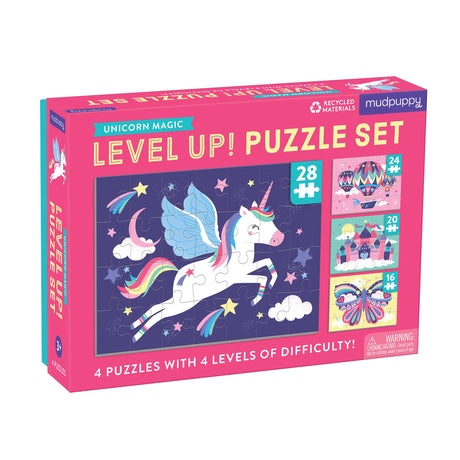 Mudpuppy Unicorn Magic Level Up! Puzzle Set from Mudpuppy, Includes 4 Jigsaw Puzzles with 16 – 28 Pieces, Features Enchanting and Magical Unicorns, Perfect for Ages 3+ Mudpuppy