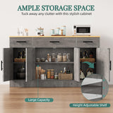 Shintenchi Buffet Cabinet with Storage,53.4" Large Kitchen Storage Cabinet with 3 Drawers and 4 Doors,Wood Farmhouse Buffet Sideboard with Adjustable Shelf for Kitchen Living Room,Ash Grey Shintenchi