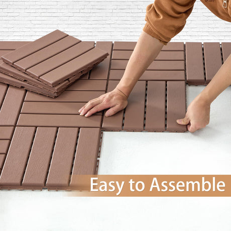 Candockway Plastic Interlocking Deck Tiles, 36 Pack Outdoor Flooring Waterproof Pavers for Patio Garden Porch Yard, All Weather Use, Coffee Candockway