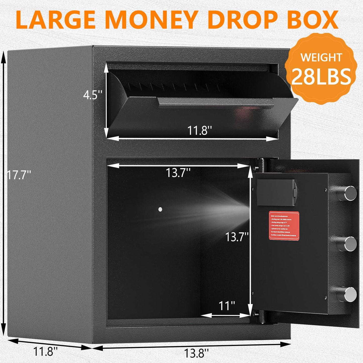 1.8 CUB Depository Drop Safe Fireproof, Front Drop Slot Lock Box with Digital Combination and Anti-Fishing, Silent Deposit Safe Box, Security Money Safe for Cash Slips Expense Business Office Home