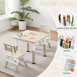 SwemDec Kids Table and 2 Chairs Set, Children Multi-Activity Toddler Table and Chair Set with Graffiti Tabletop for Ages 3-8, Height-Adjustable Kids Study Desk for Classroom/Daycare/Home SwemDec
