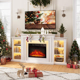 72" LED Lights Electric Fireplace with Mantel, Fireplace TV Stand for TVs Up to 80",Modern Entertainment Center with Storage, Delicate Three-Dimensional Molding with Remote Control for Living Room BOSHIRO