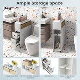 Tangkula Compact White Bathroom Storage Cabinet with Drawers and Rattan Baskets on Wheels Tangkula