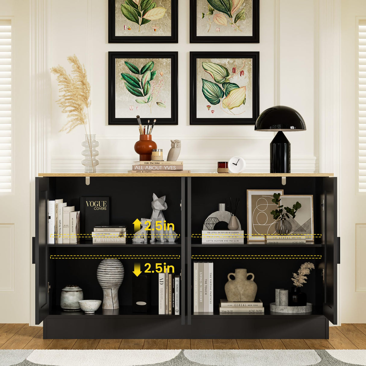 Anystyle Black 4 Door Buffet Cabinet, Coffee Bar Cabinet with Adjustable Shelf, Kitchen Buffet Sideboard for Living Room, Kitchen Anystyle