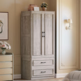 LIKIMIO Armoire Wardrobe Closet with 2 Doors and 2 Drawers 70" H x 28" W Wooden Bedroom Freestanding Wardrobe Combination for Hanging Clothes, Rustic Maple LIKIMIO