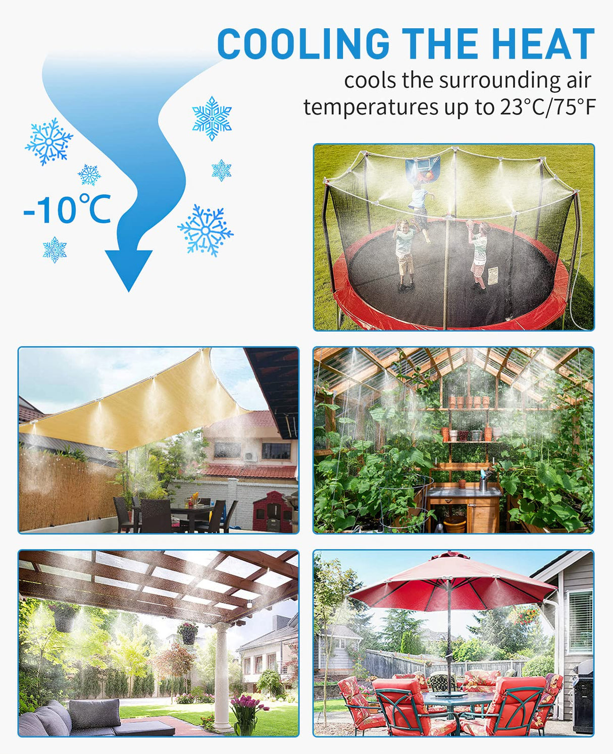 HOMENOTE Misting Cooling System, 26.3FT (8M) Misting Line + 7 Brass Mist Nozzles + Brass Adapter(3/4") Misters for Outside Patio Cooling Garden Greenhouse Watering homenote