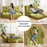 MAXYOYO Adjustable Floor Sofa Couch with 2 Pillows, Multi-Functional Bean Bag Bed, 5-Position Foldable Lazy Sofa Sleeper Bed with Armrest, Versatile Floor Seating for Reading, Green, Double MAXYOYO